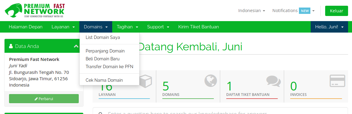 2.3 – Halaman Utama Manage PFN