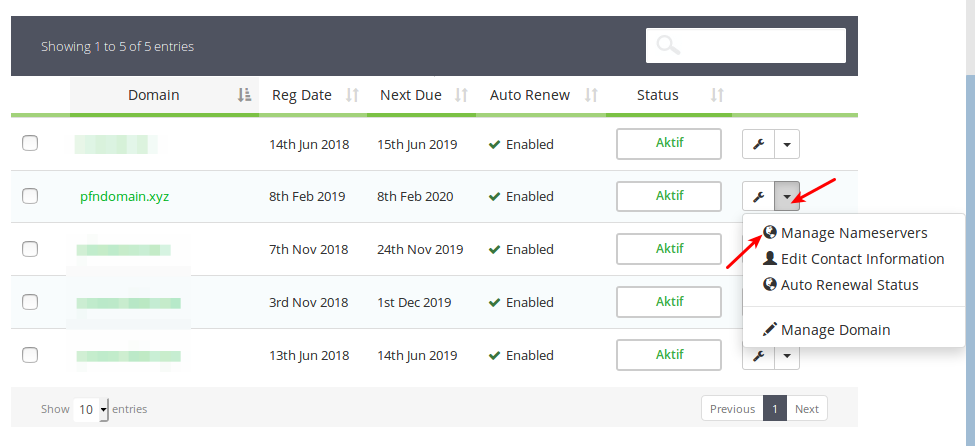 2.5 – Pilih Opsi Manage Domain